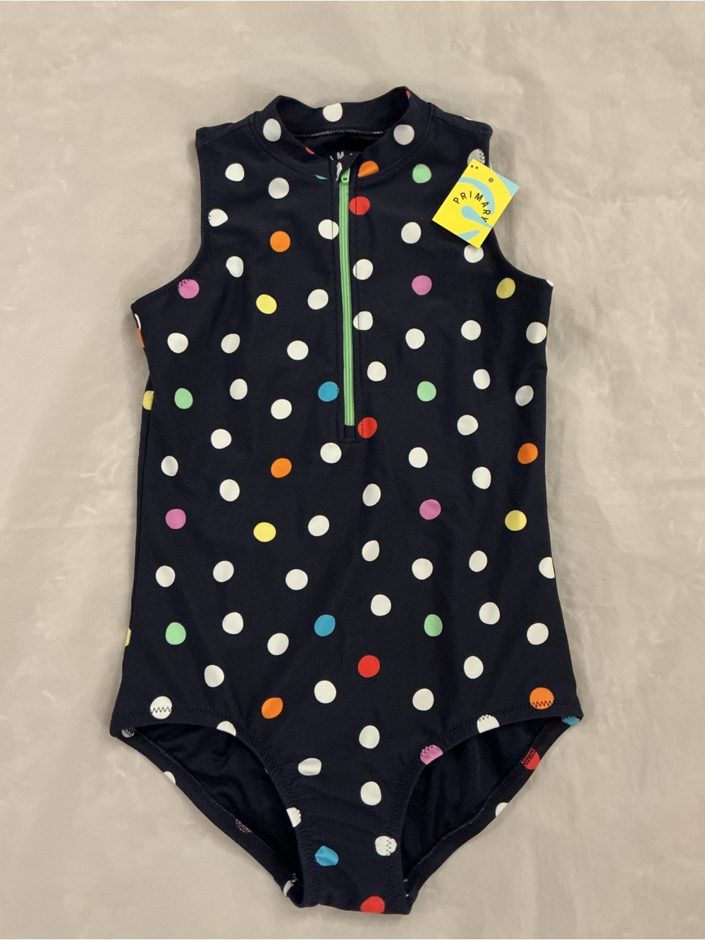 NWT Primary half zip swimsuit navy confetti dot size 6-7